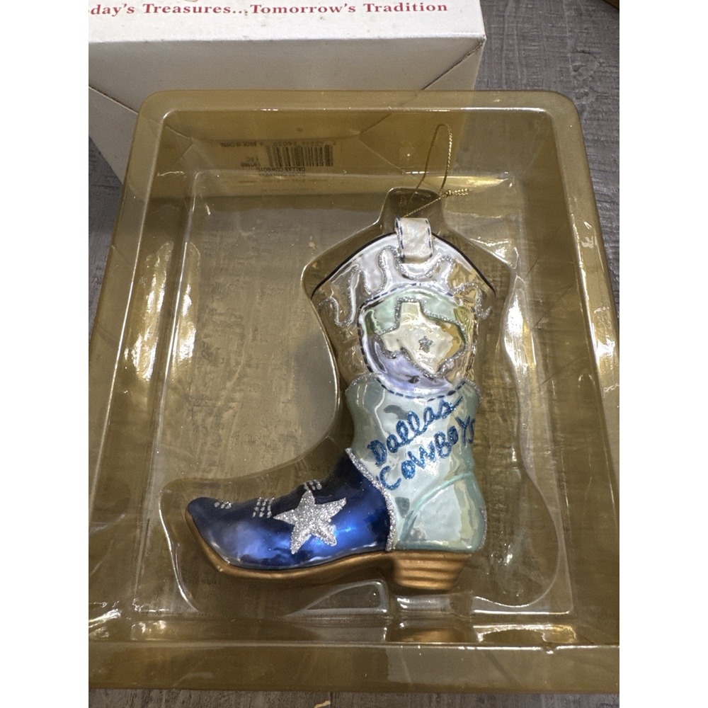 RARE‎ Fitz & Floyd Dallas Cowboys Glass Ornament Cowboy Boot NFL Christmas w Box